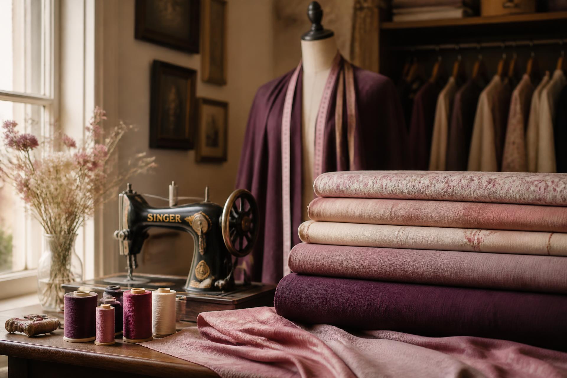 Stoffe, Garne und eine Nähmaschine im Atelier von Der Laden Aichach